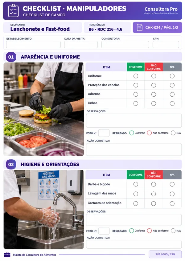 Checklist de manipuladores · Lanchonete e fast-food